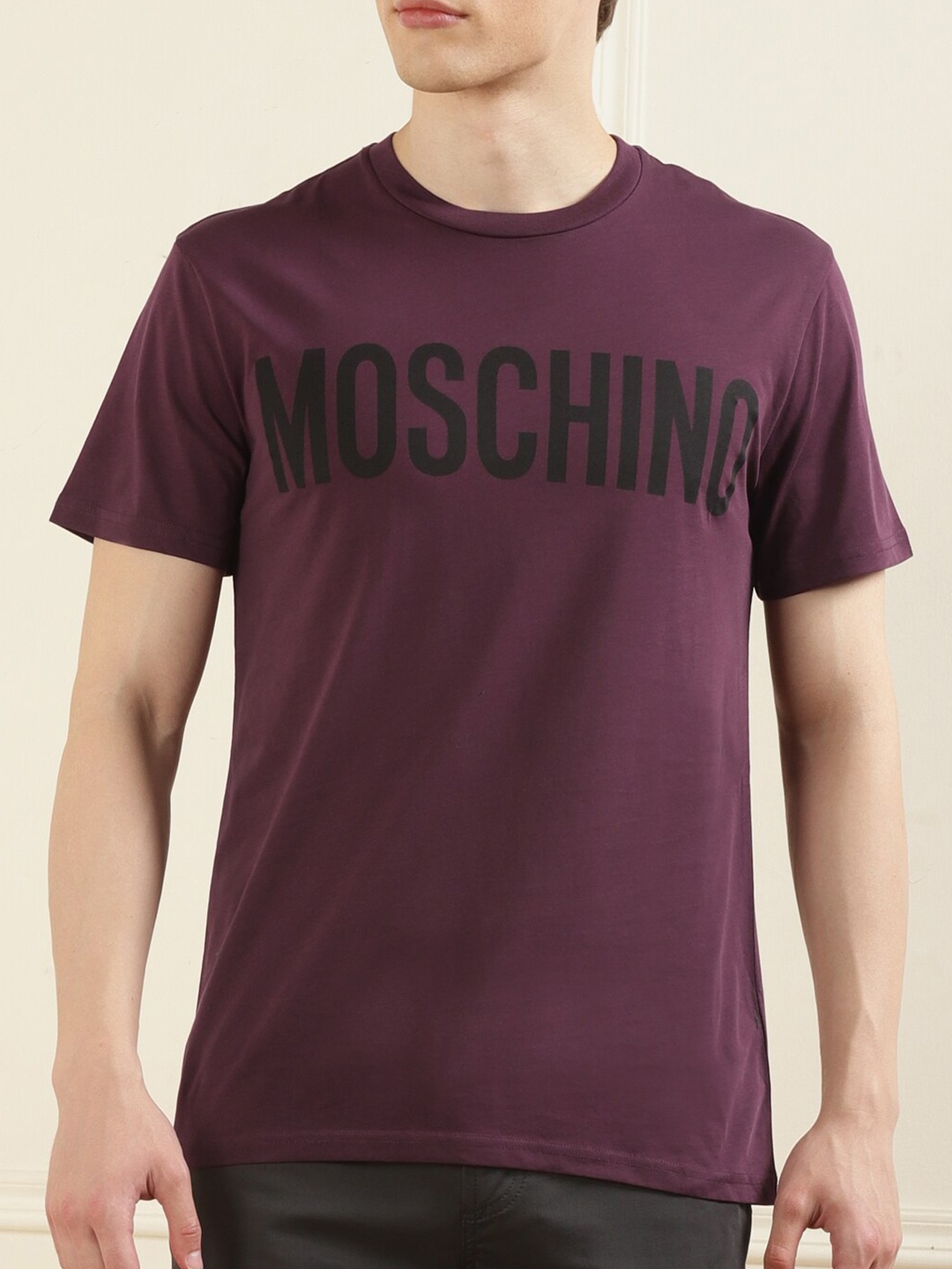 

MOSCHINO COUTURE Typography Printed Pure Cotton Casual T-shirt, Maroon