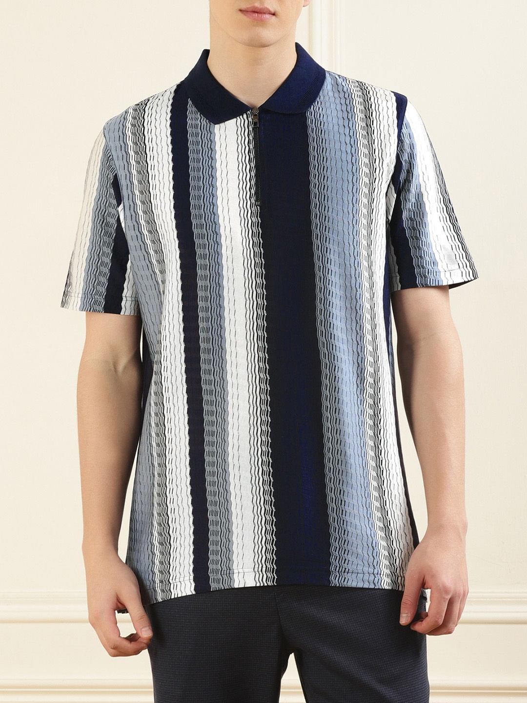 

Ted Baker Striped Polo Collar Cotton T-shirt, Navy blue