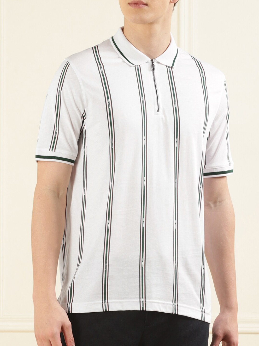 

Ted Baker Striped Polo Collar Half-Zip Pure Cotton T-Shirt, White