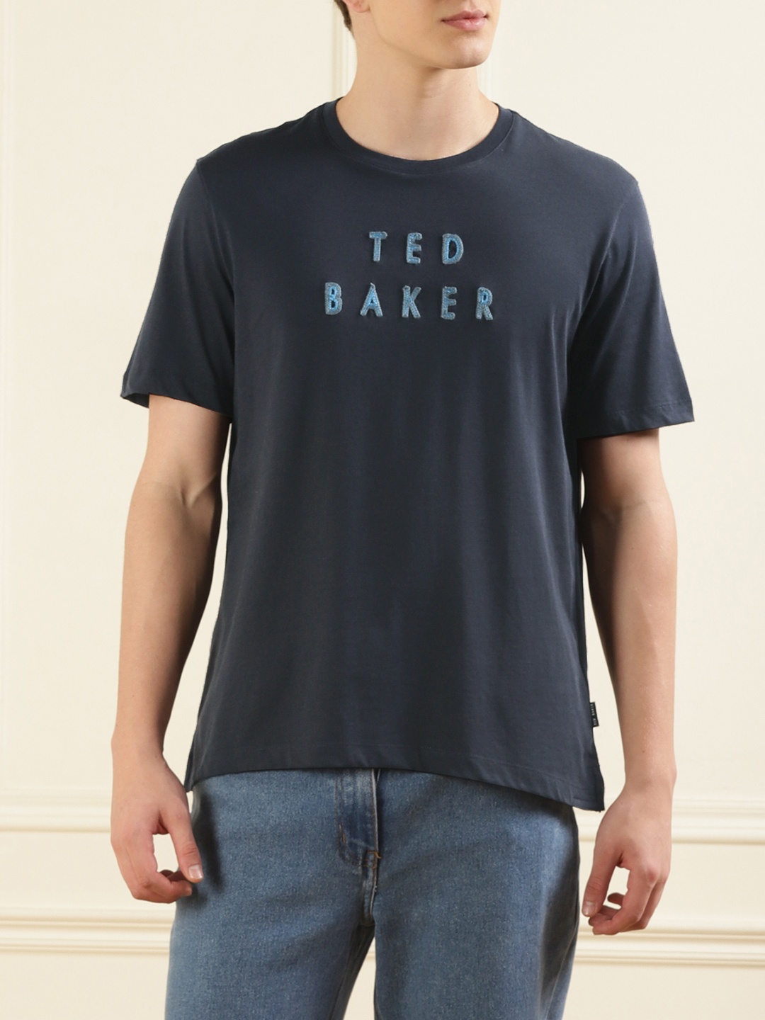 

Ted Baker Brand Logo Embroidered Cotton T-shirt, Navy blue