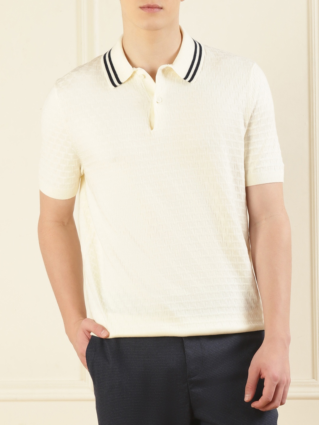 

Ted Baker Self Design Polo Collar T-shirt, Cream