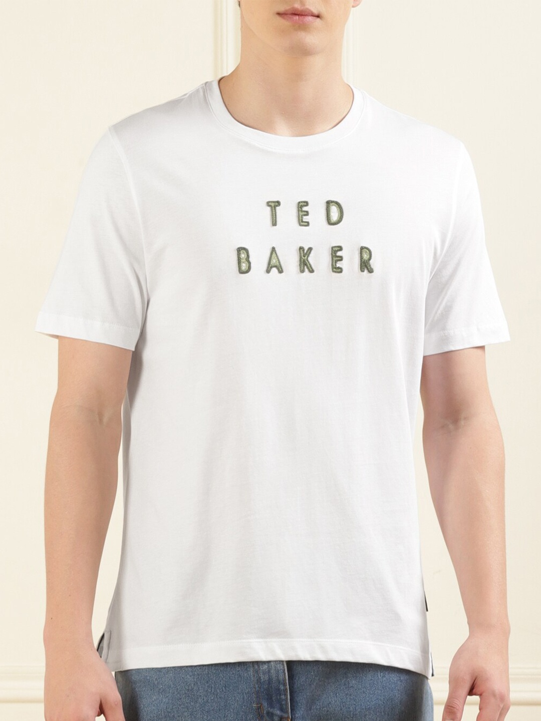 

Ted Baker Typography Printed Embroidered Pure Cotton T-Shirt, White