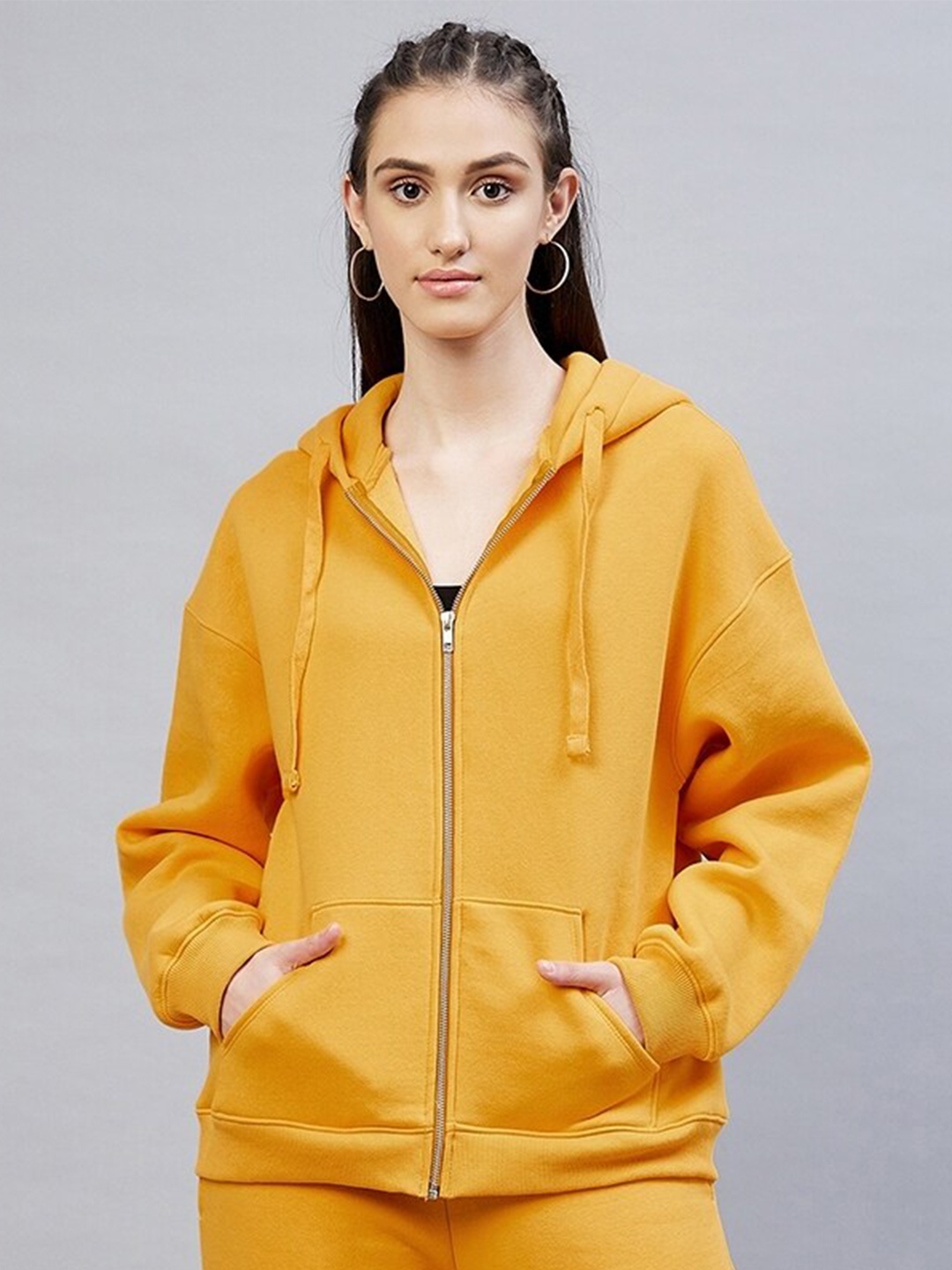 

DELAN Hooded Fleece Front-Open Sweatshirt, Yellow