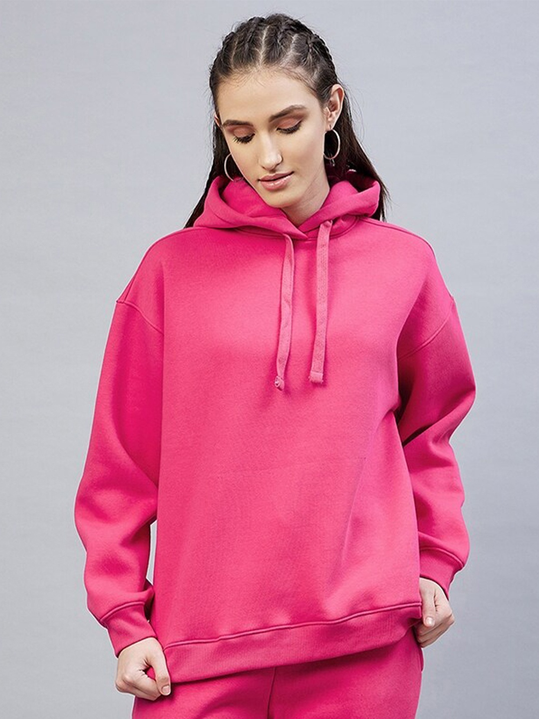 

DELAN Fleece Hooded Pullover Sweatshirt, Pink