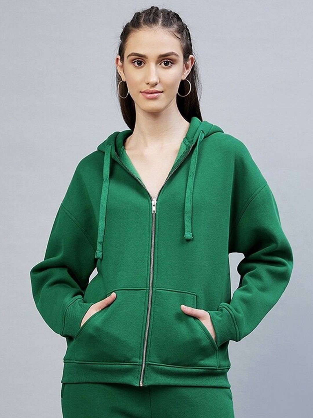 

DELAN Hooded Fleece Front-Open Sweatshirt, Green