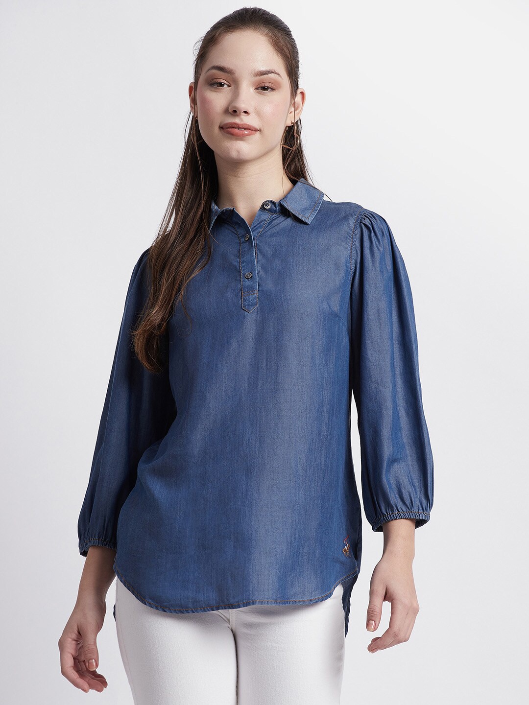

Beverly Hills Polo Club Puffed Sleeves Shirt Style Mini Dress, Blue