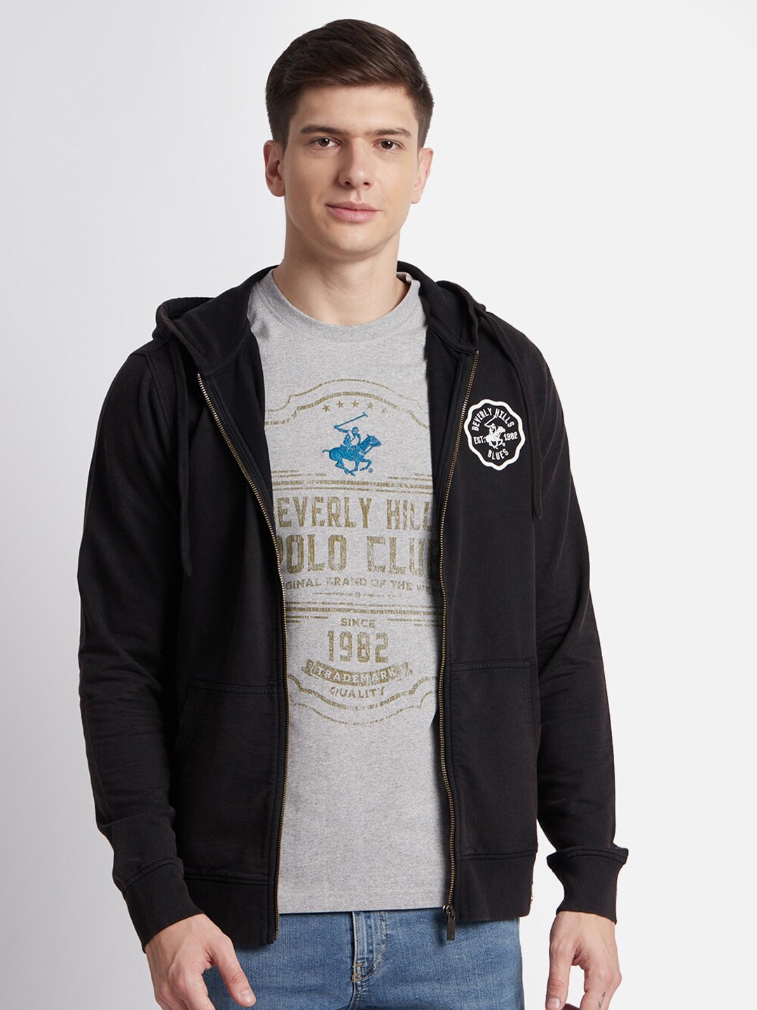 

Beverly Hills Polo Club Hooded Cotton Front-Open Sweatshirt, Black