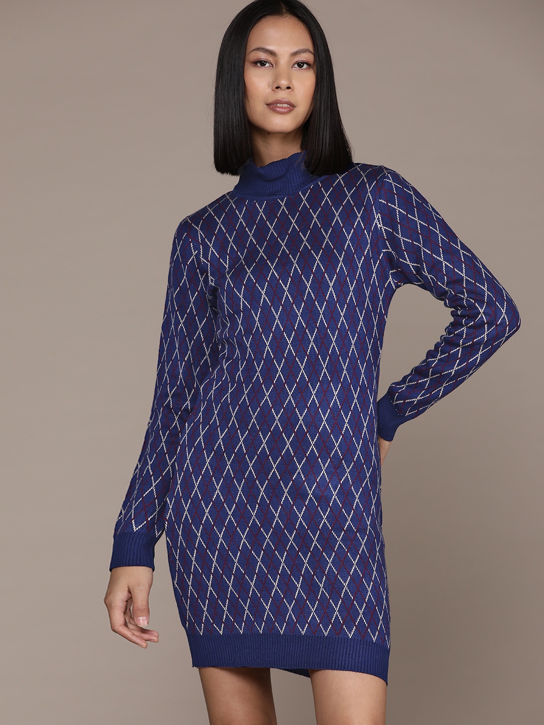 

Roadster Checked Acrylic Mini Jumper Dress, Navy blue