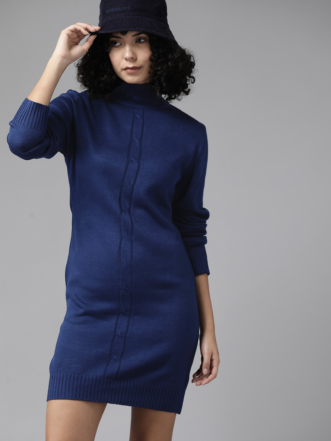 

Roadster High Neck Acrylic Jumper Dress, Navy blue