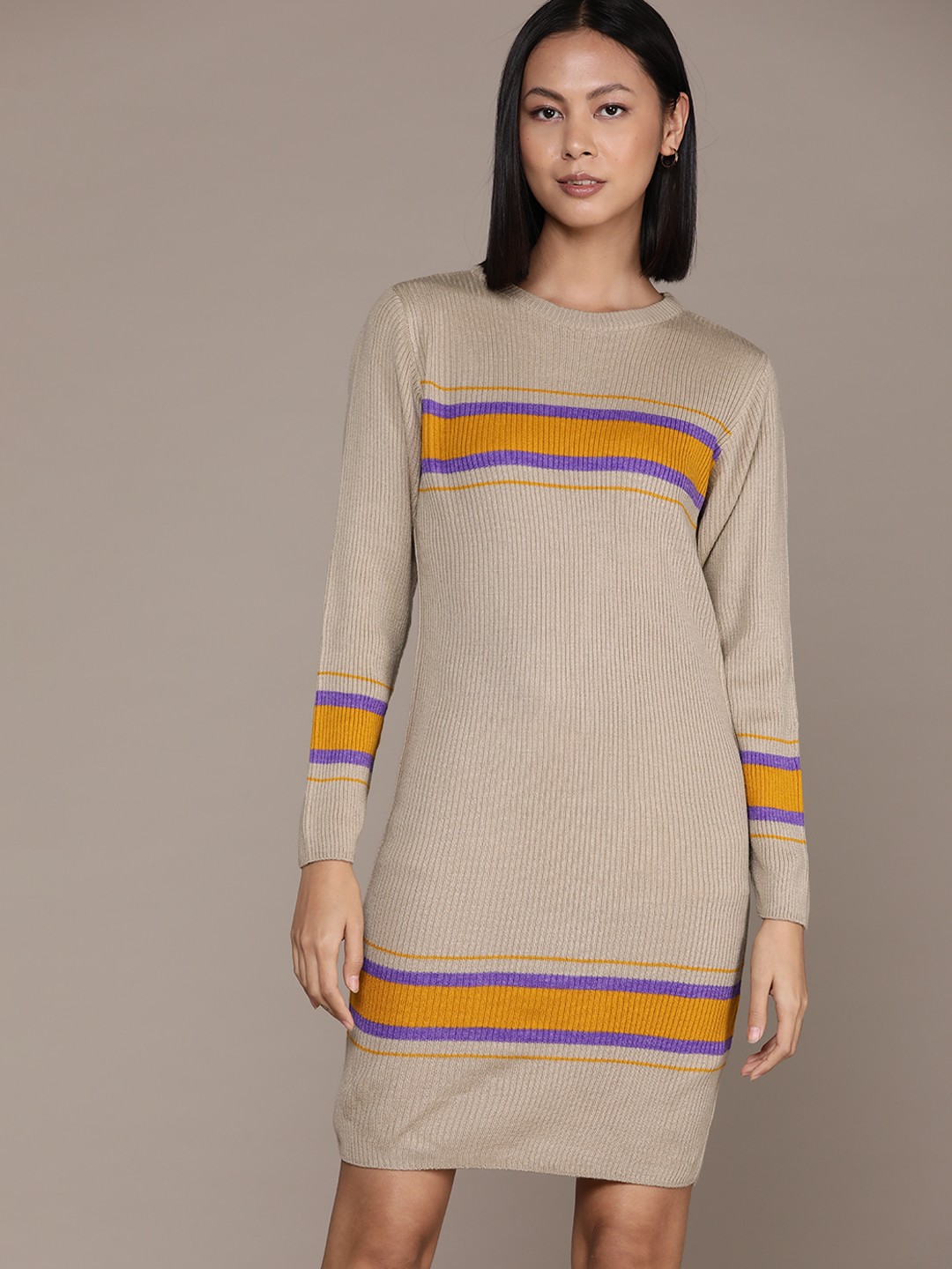 

Roadster Striped Acrylic Jumper Dress, Cream