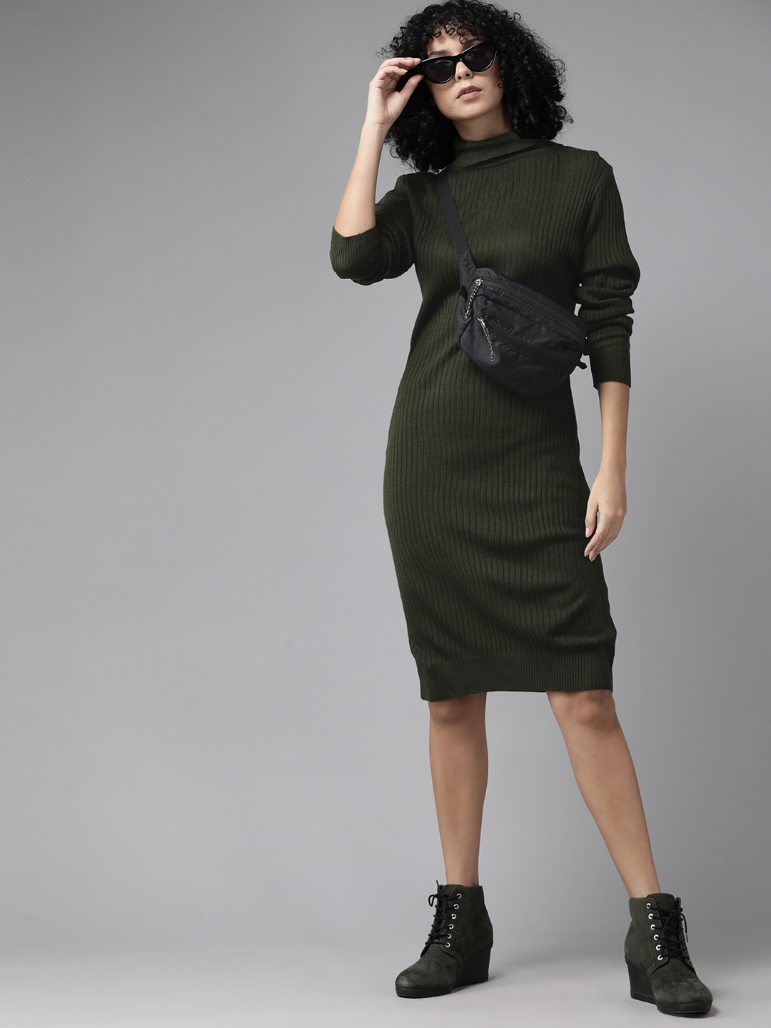 

Roadster High Neck Acrylic Jumper Dress, Olive