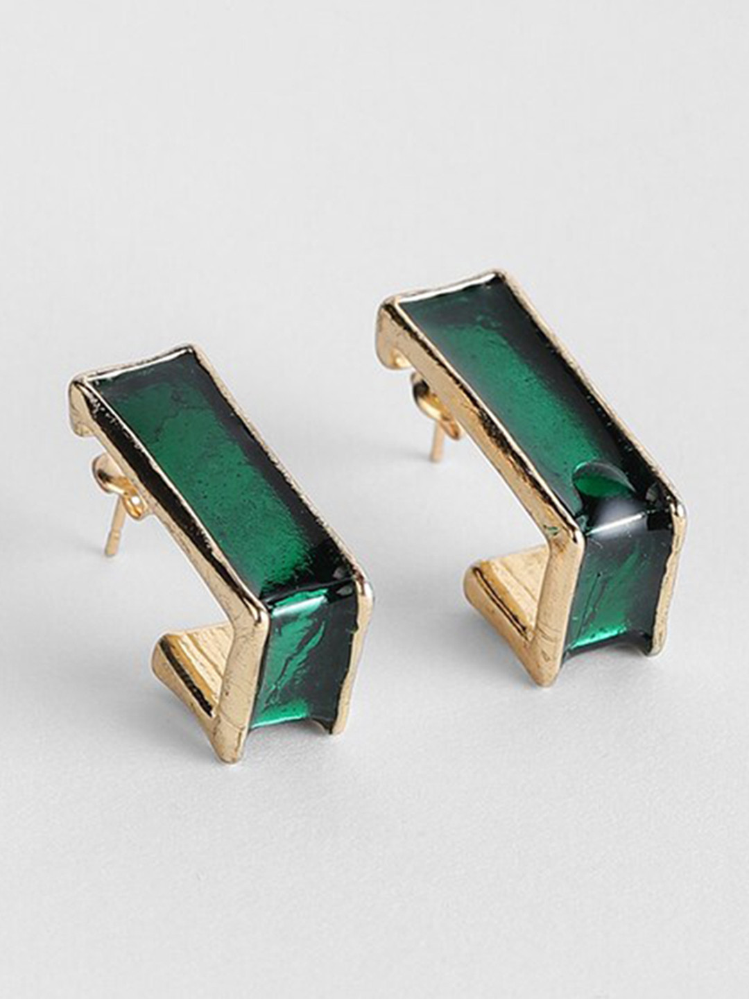 

FOREVER 21 Gold-Plated Contemporary Studs Earrings, Green