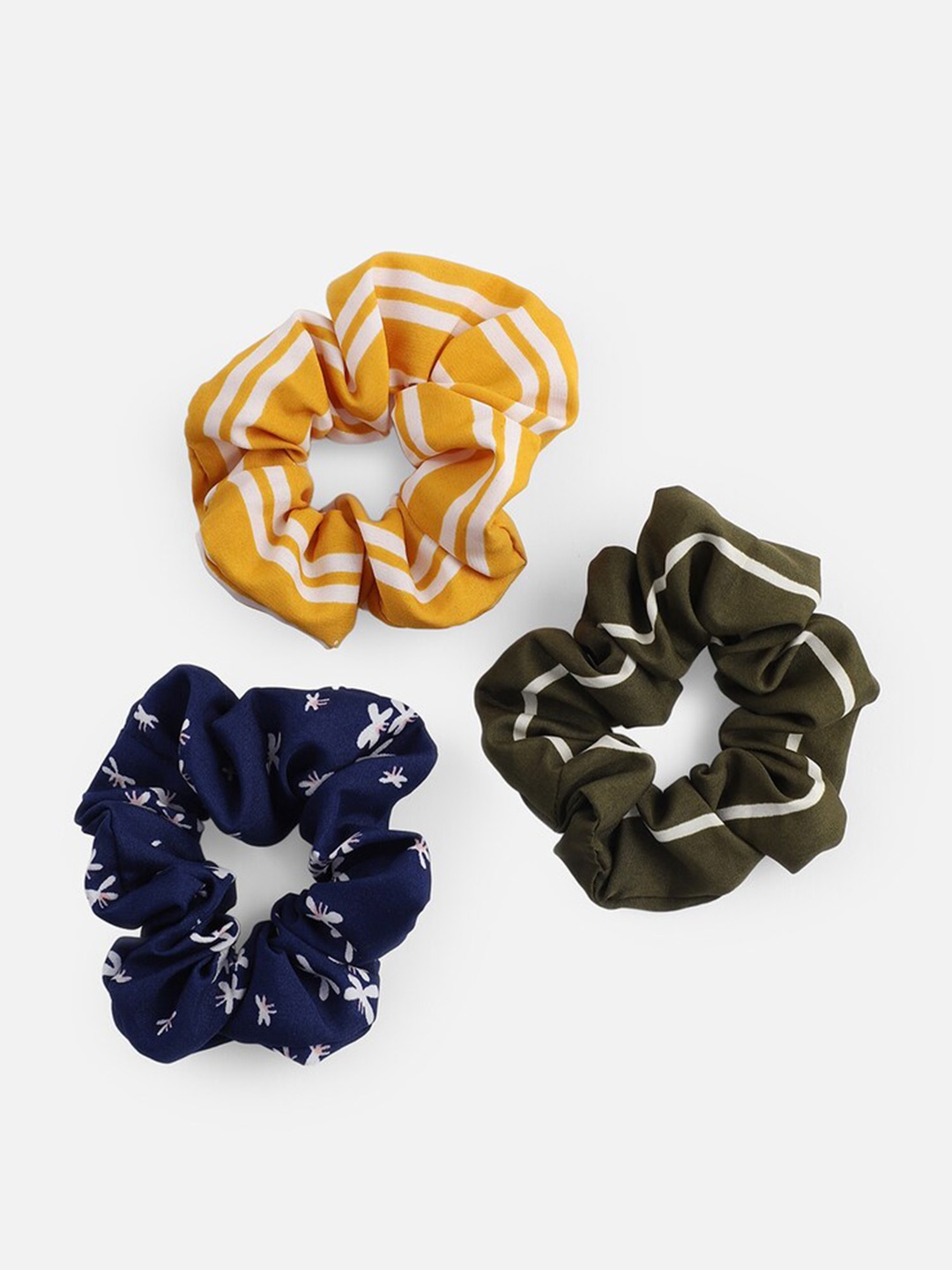 

FOREVER 21 Set Of 3 Striped Scrunchies Ponytail Holders, Yellow
