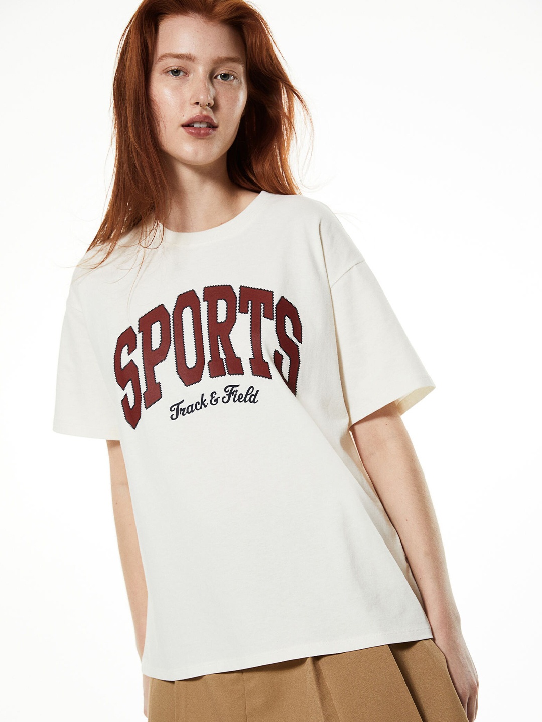 

H&M Pure Cotton Oversized Printed T-Shirt, White