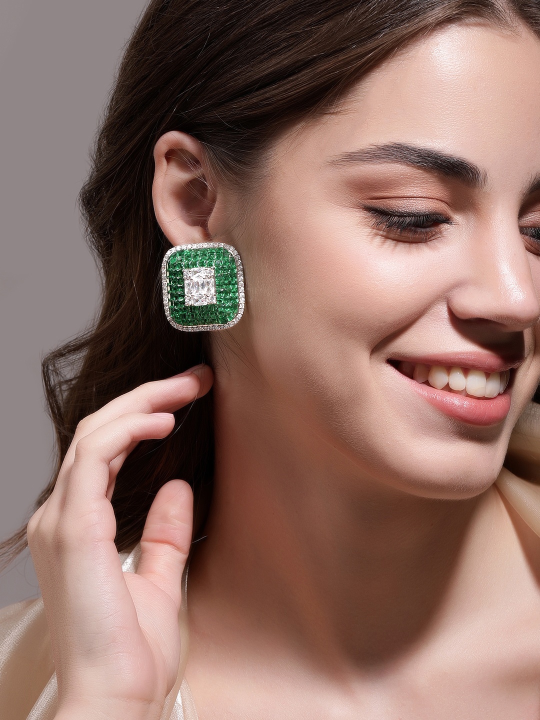 

Rubans Rhodium-Plated Contemporary Studs Earrings, Silver
