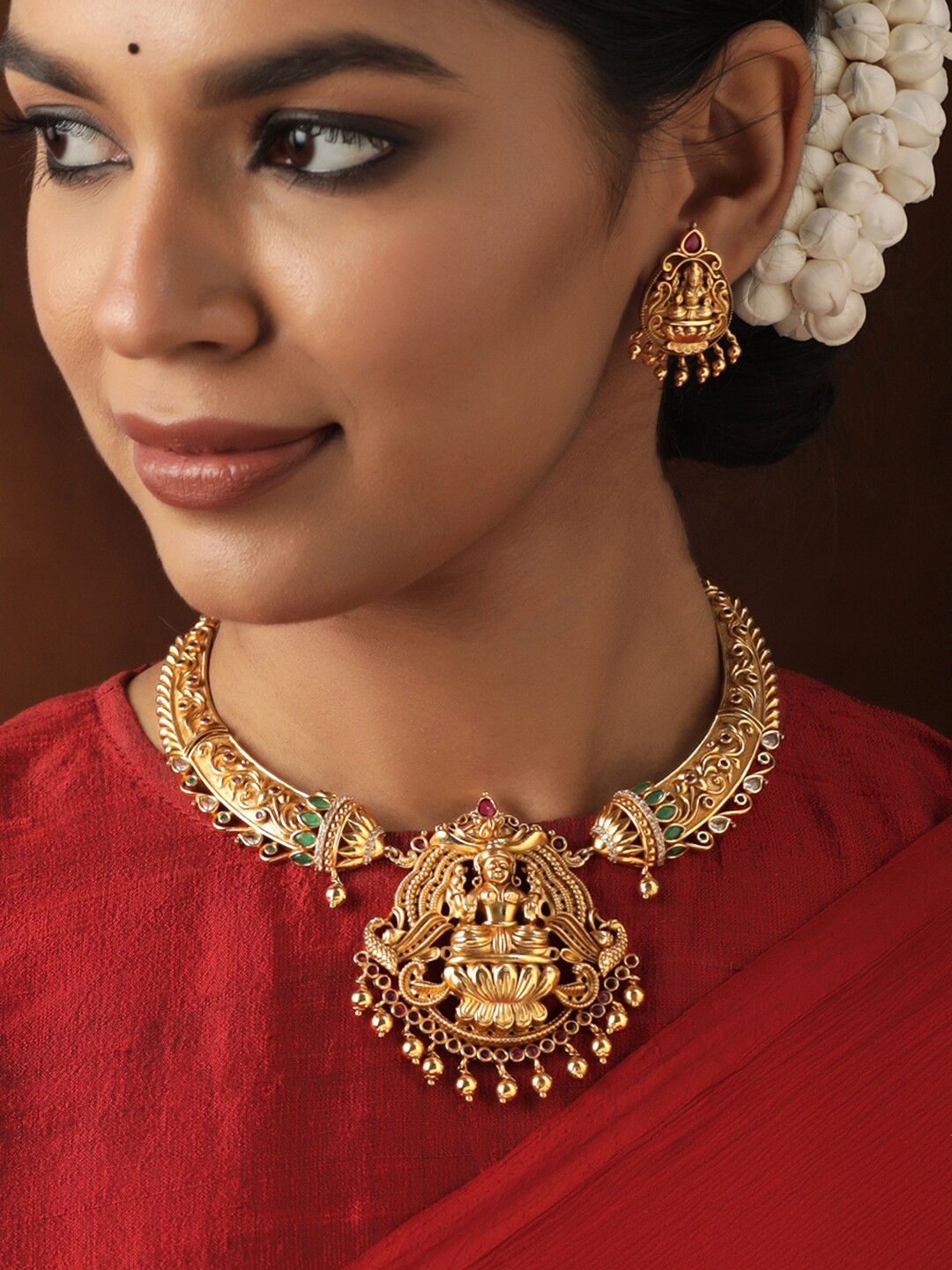 

Rubans 22k Gold-Plated Crystal Zirconia Temple Luxury Jewellery Set