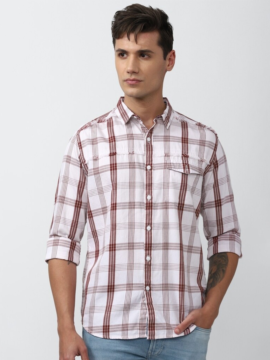 

FOREVER 21 Tartan Checked Casual Shirt, White