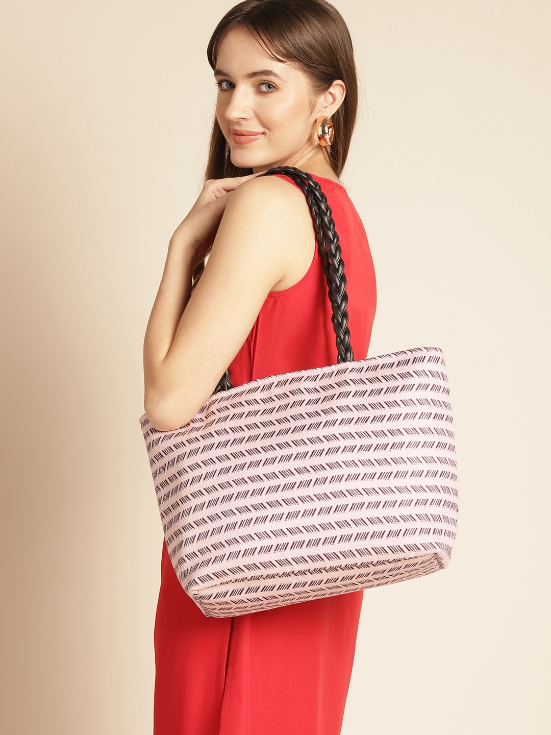 

Anouk Geometric Self Design Structured Shoulder Bag, Cream