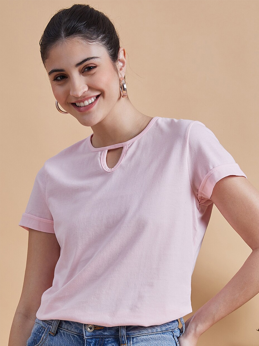

MINT STREET Round Neck Short Sleeves Pure Cotton T-shirt, Pink