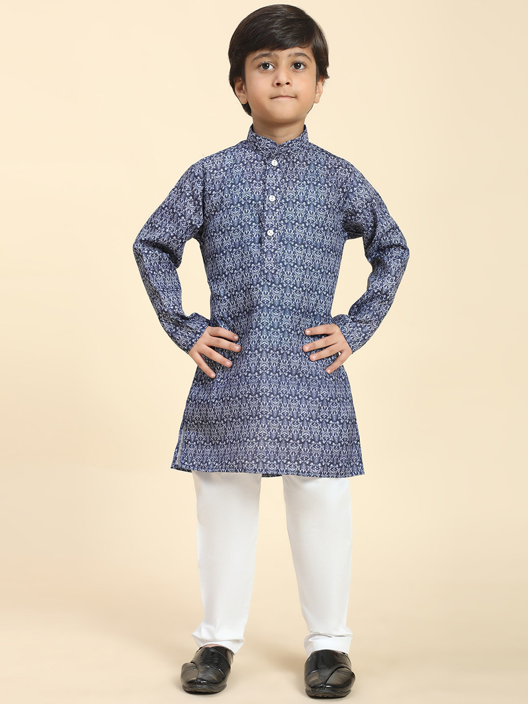 

Pro-Ethic STYLE DEVELOPER Boys Ethnic Motifs Printed Mandarin Collar Kurta & Pyjamas, Blue