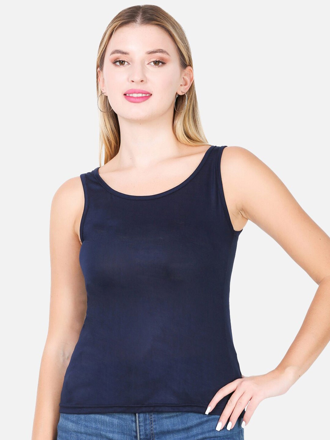 

Fasha Scoop Neck Cotton Tank Top, Navy blue