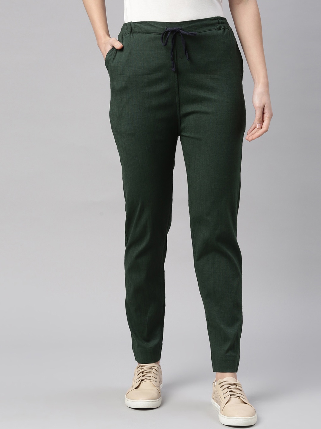 

Kryptic Women Smart Slim Fit Trousers, Green