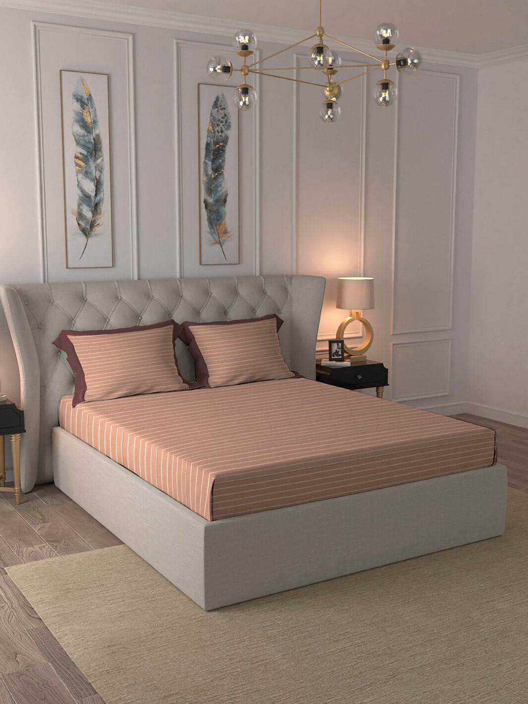

MYTRIDENT Shades of Comfort Brown Striped 180 TC Cotton King Bedsheet with 2 Pillow Covers