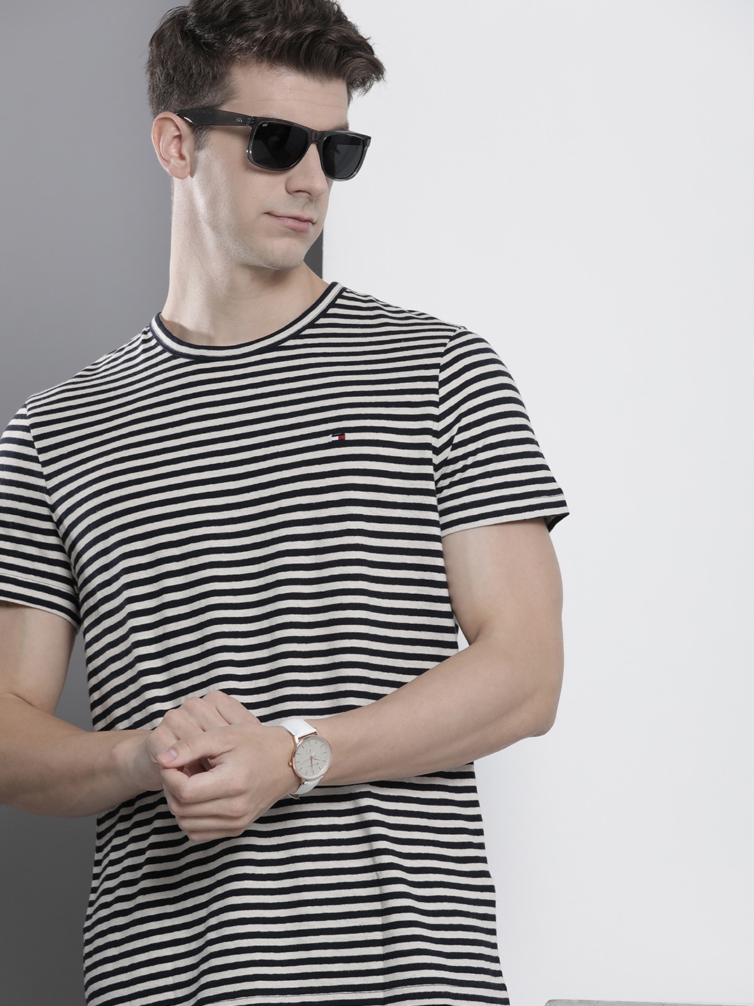 

Tommy Hilfiger Striped Cotton Linen Casual T-shirt, Navy blue