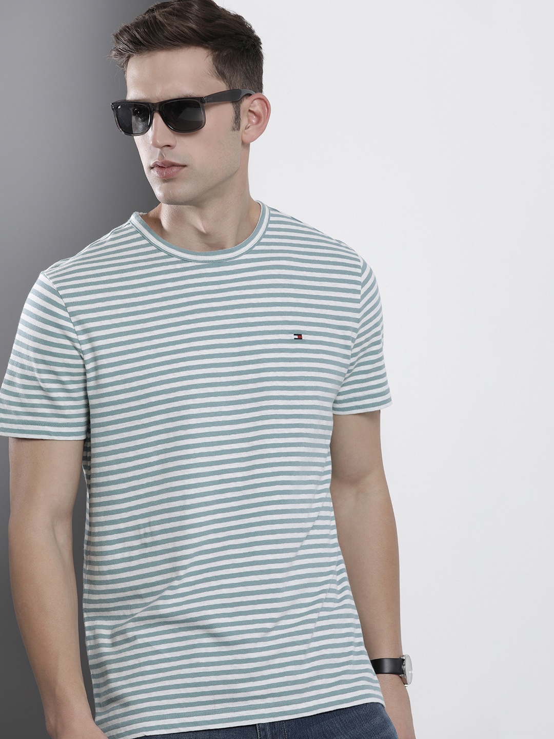 

Tommy Hilfiger Striped Cotton Linen Casual T-shirt, Sea green