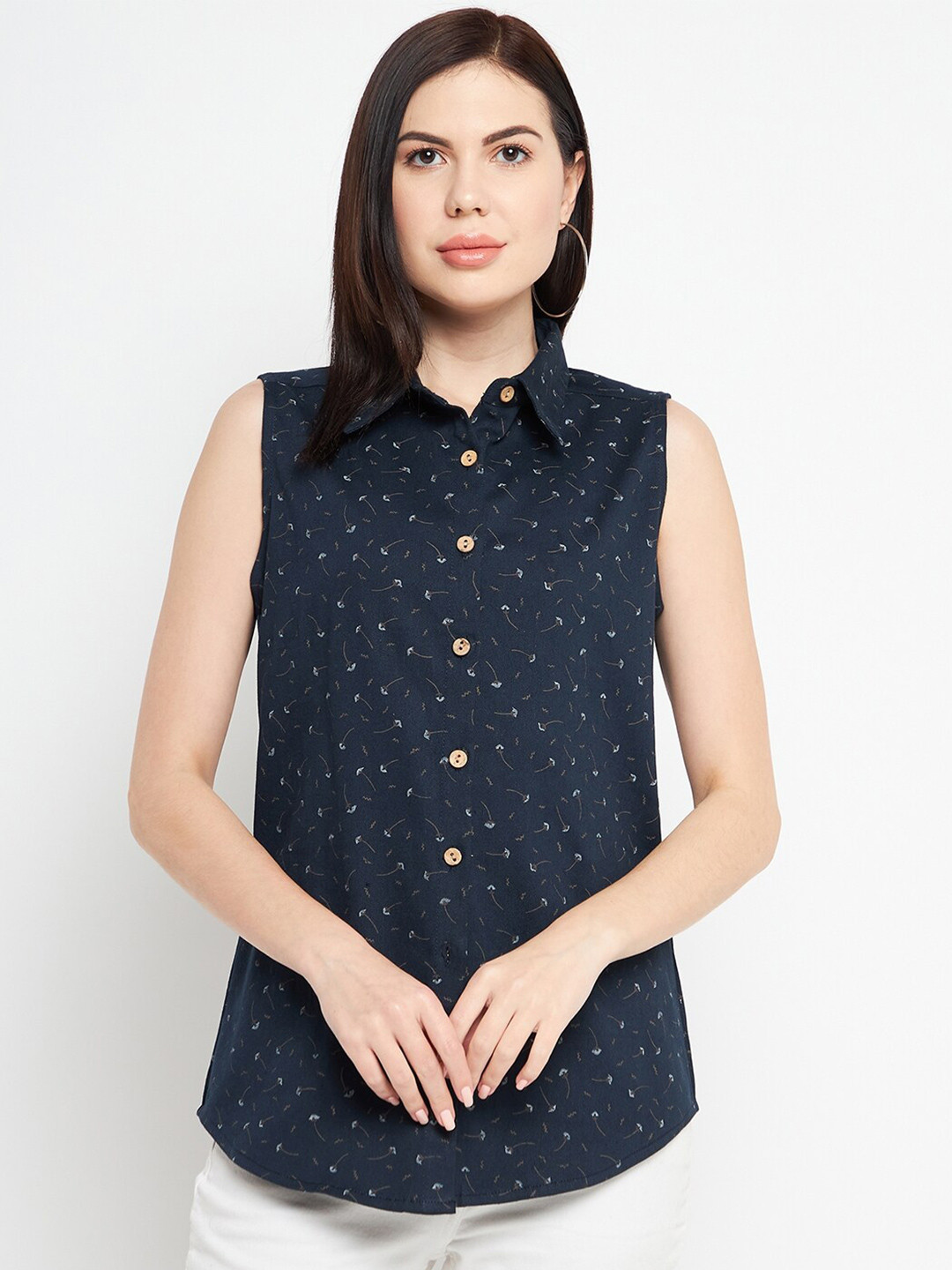 

BAESD Floral Printed Spread Collar Classic Regular Fit Casual Shirt, Navy blue