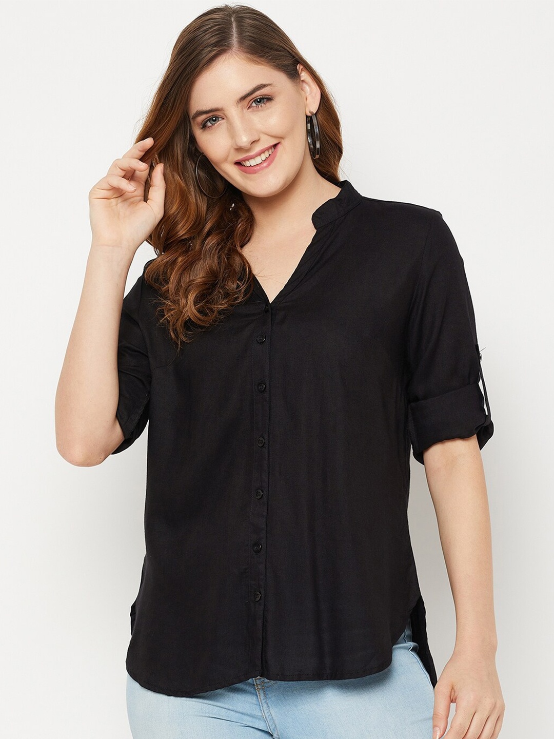 

BAESD Classic Mandarin Collar Regular Fit Casual Shirt, Black