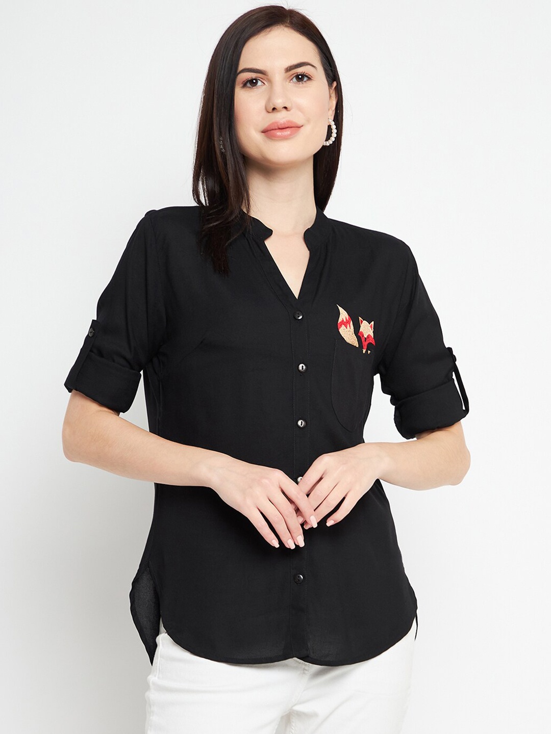 

BAESD Classic Mandarin Collar Regular Fit Casual Shirt, Black