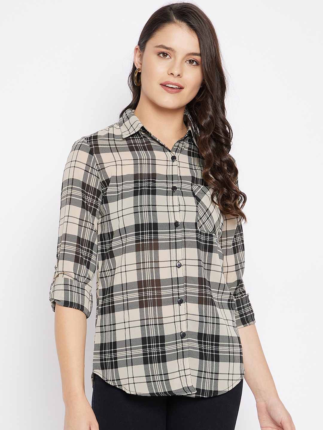 

BAESD Classic Fit Tartan Checks Casual Shirt, Beige