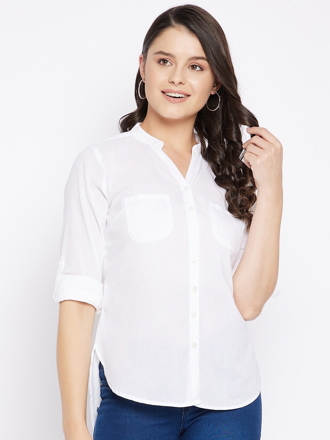 

BAESD Classic Mandarin Collar Regular Fit Casual Shirt, White