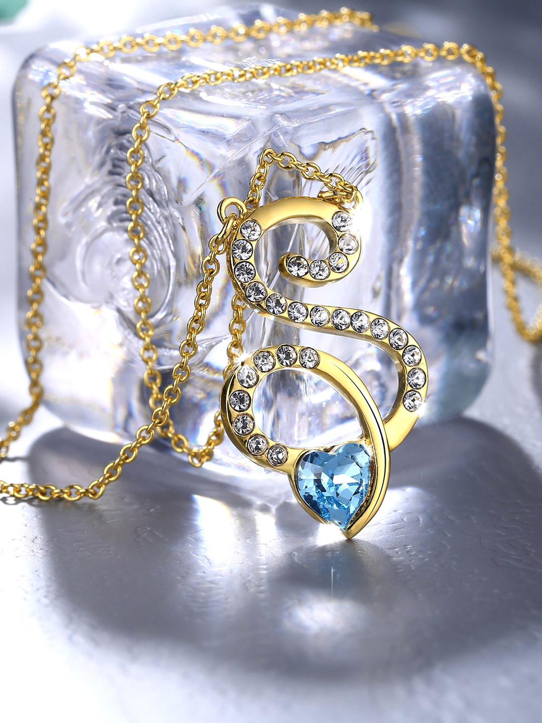 

Yellow Chimes Crystals from Swarovski Collection Chimes 22K Gold Plated S-Shaped Pendant with Chain