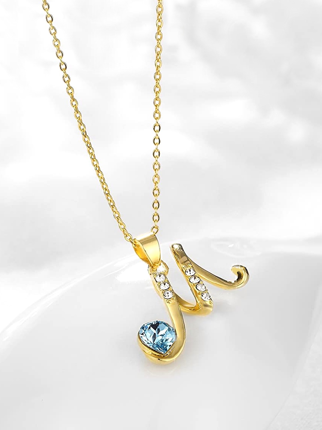 

Yellow Chimes Crystals from Swarovski Collection22K Gold Plated M-Shaped Pendant with Chain