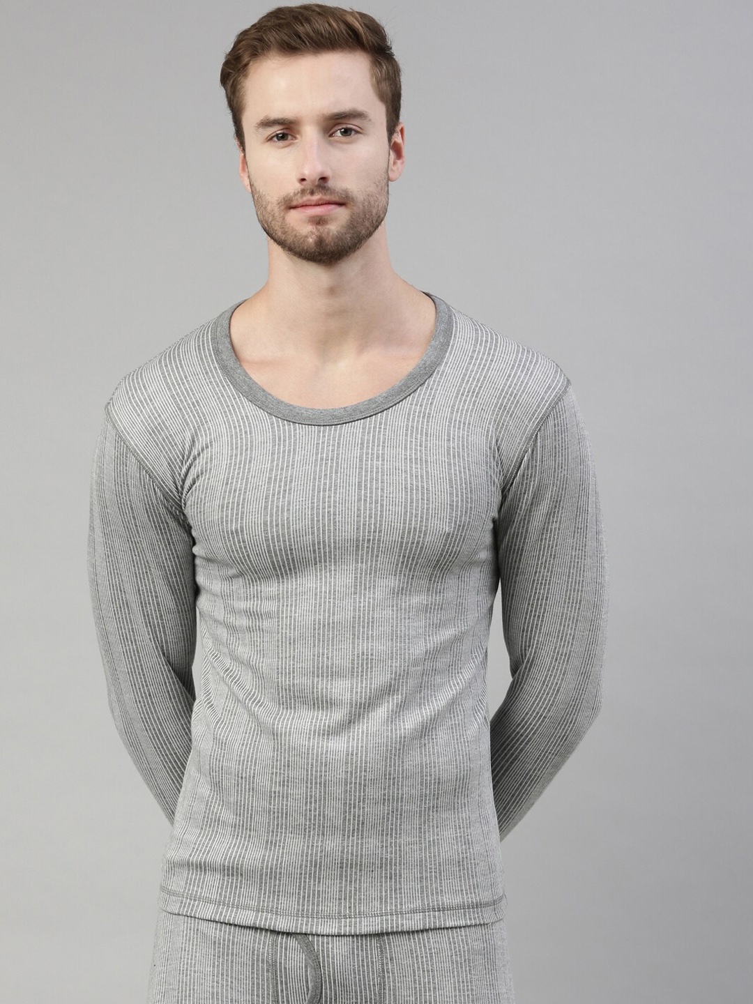 

DIXCY SCOTT Originals 4-Way Stretch Ribbed Thermal Tops, Grey melange