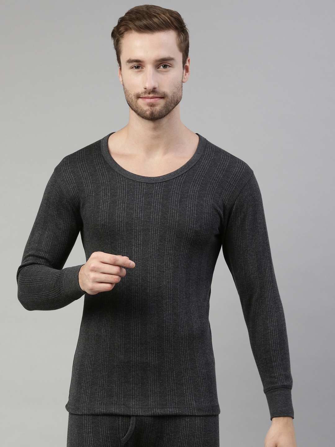 

DIXCY SCOTT Originals 4-Way Stretch Ribbed Thermal Tops, Grey melange