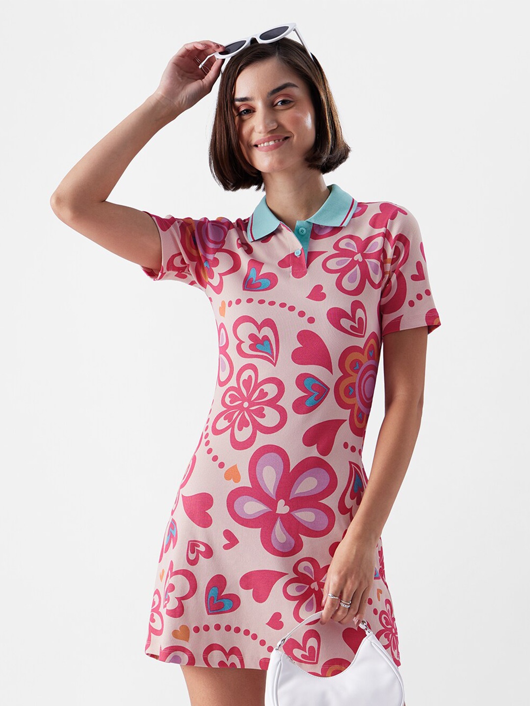 

The Souled Store Floral Printed Pure Cotton Mini Shirt Dress, Pink