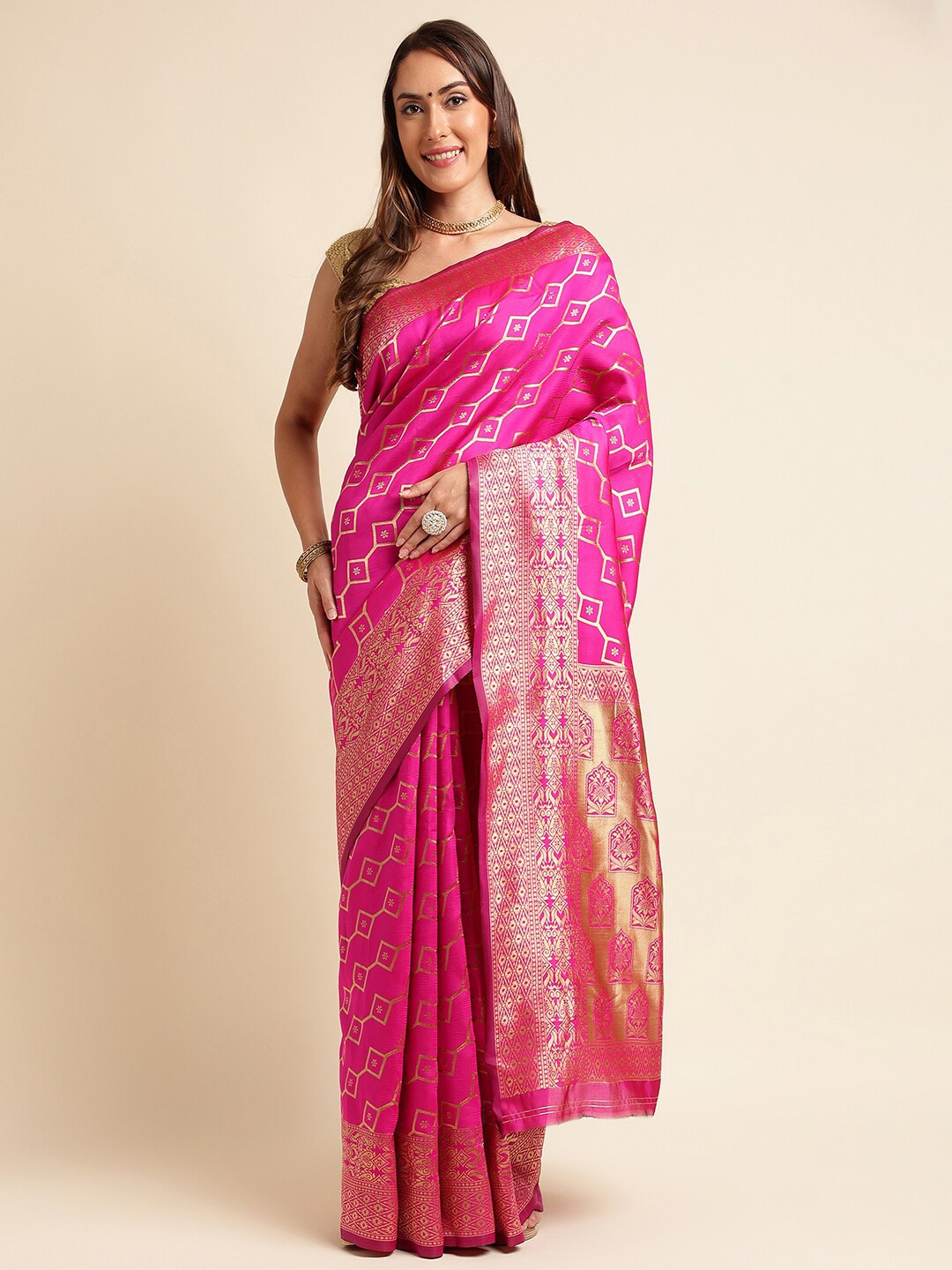 

KALINI Woven Design Zari Kanjeevaram Saree, Pink
