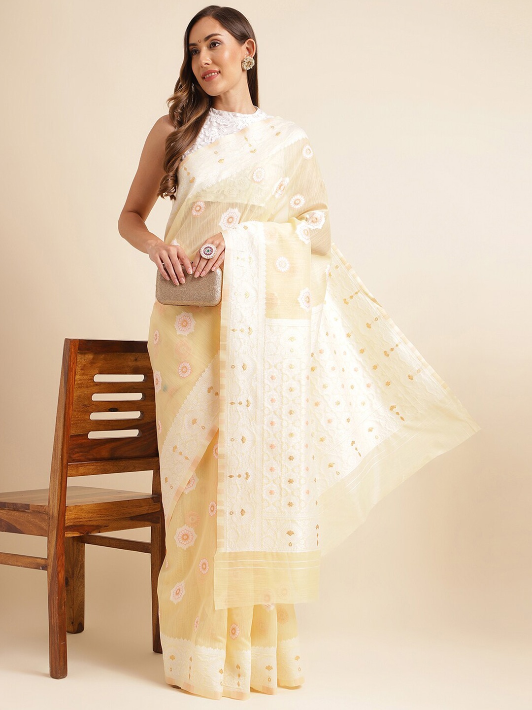 

KALINI Floral Woven Design Zari Saree, Yellow