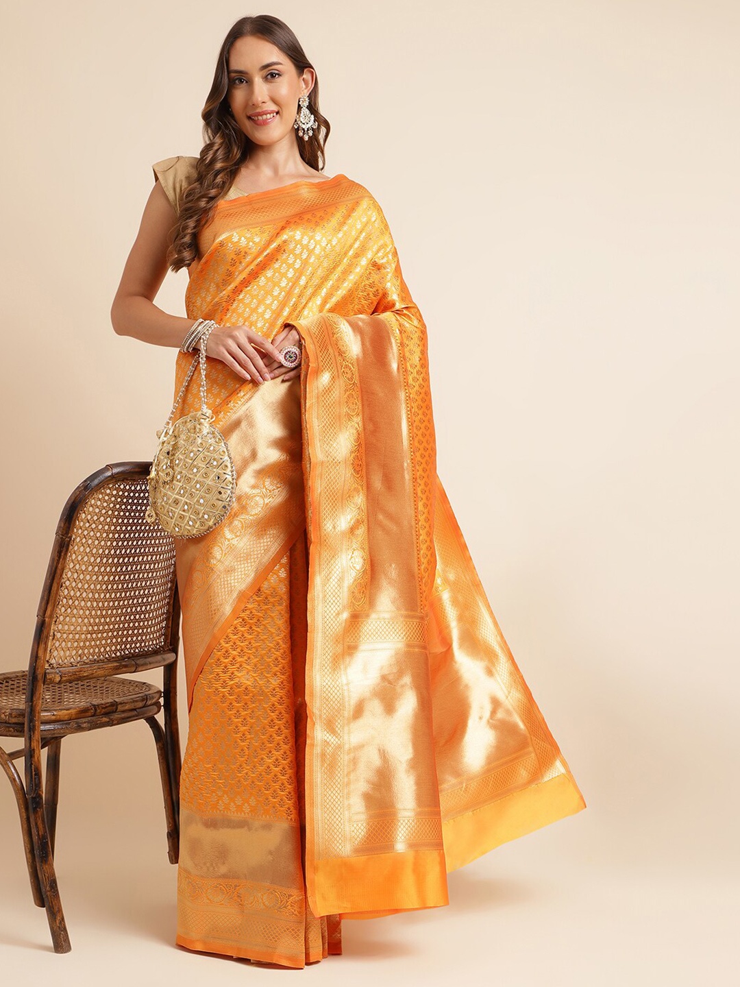 

KALINI Woven Design Zari Kanjeevaram Saree, Mustard