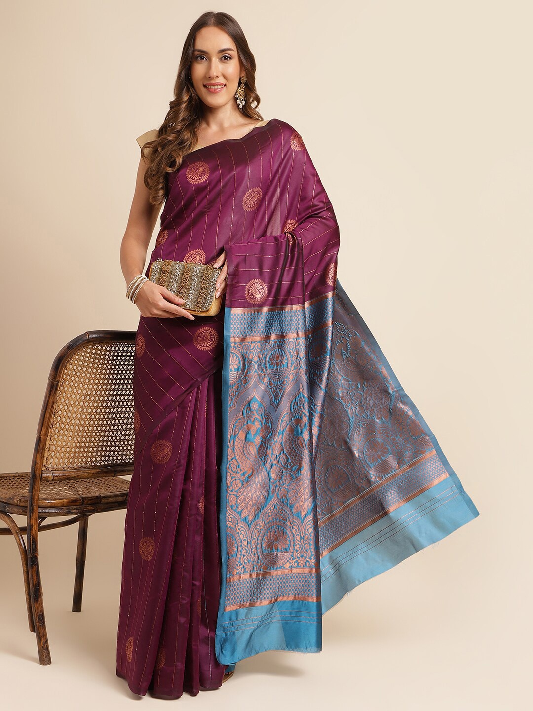 

KALINI Woven Design Zari Kanjeevaram Saree, Purple