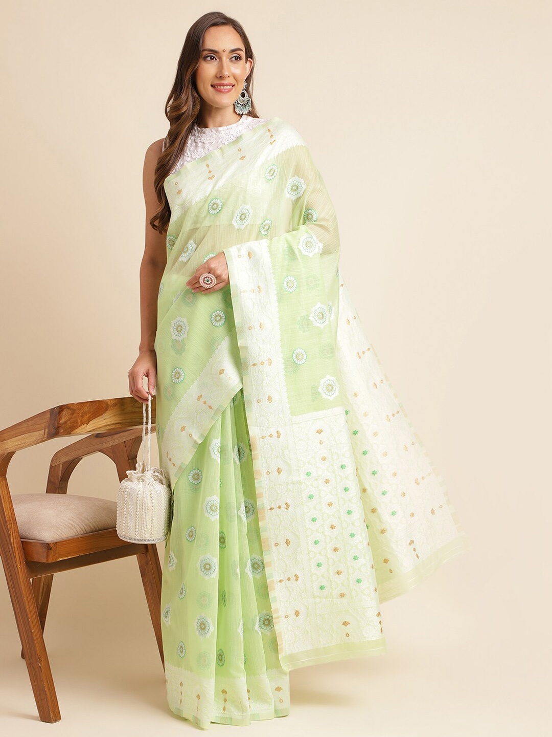 

KALINI Floral Woven Design Zari Banarasi Saree, Green