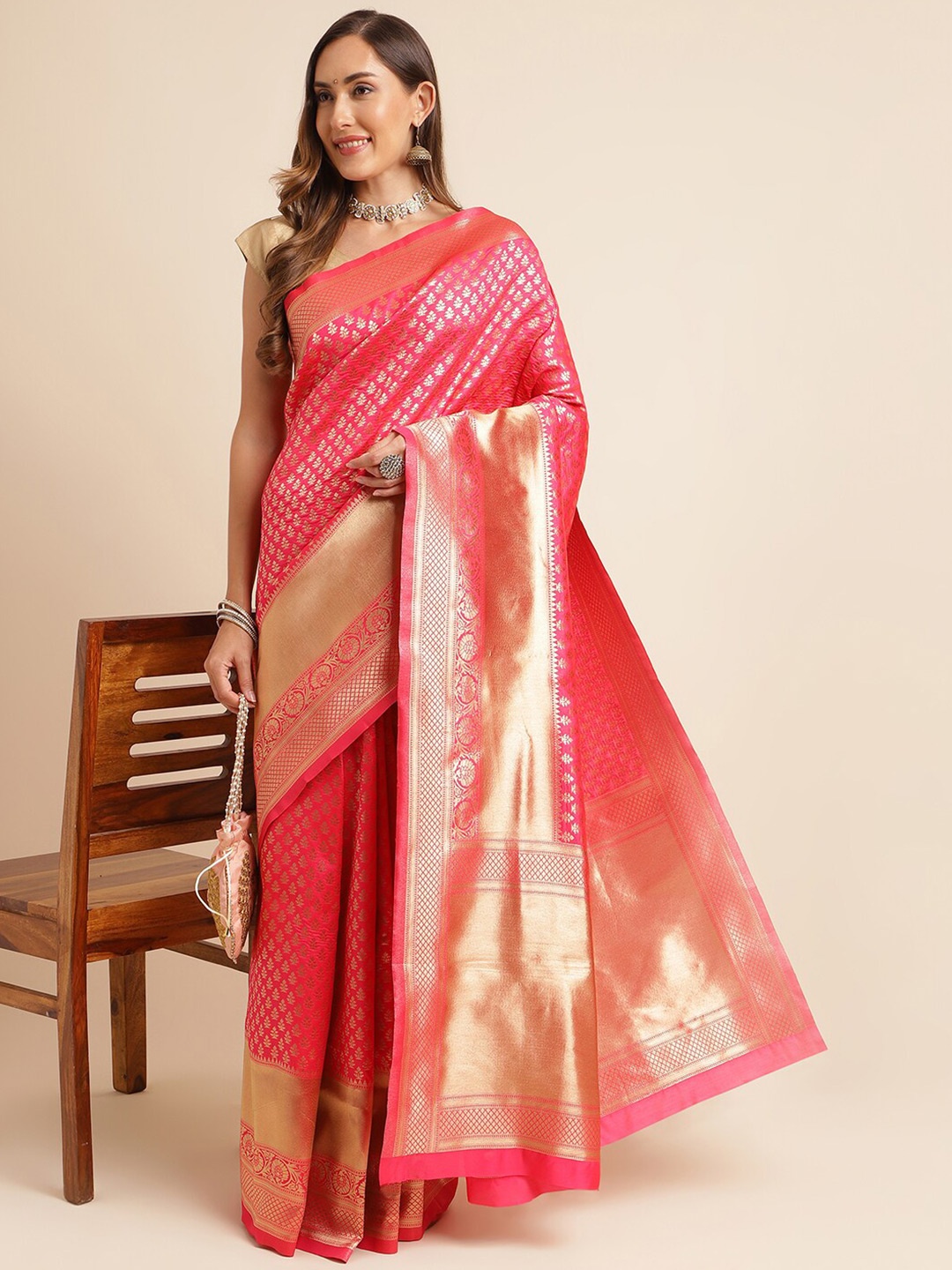 

KALINI Woven Design Zari Kanjeevaram Saree, Pink