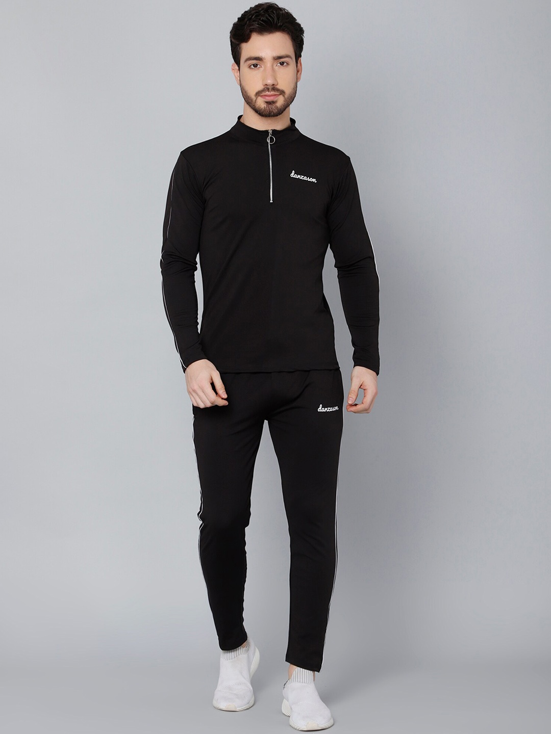 

DANZA-SON Brand Logo Detail Mock Collar Tracksuits, Black