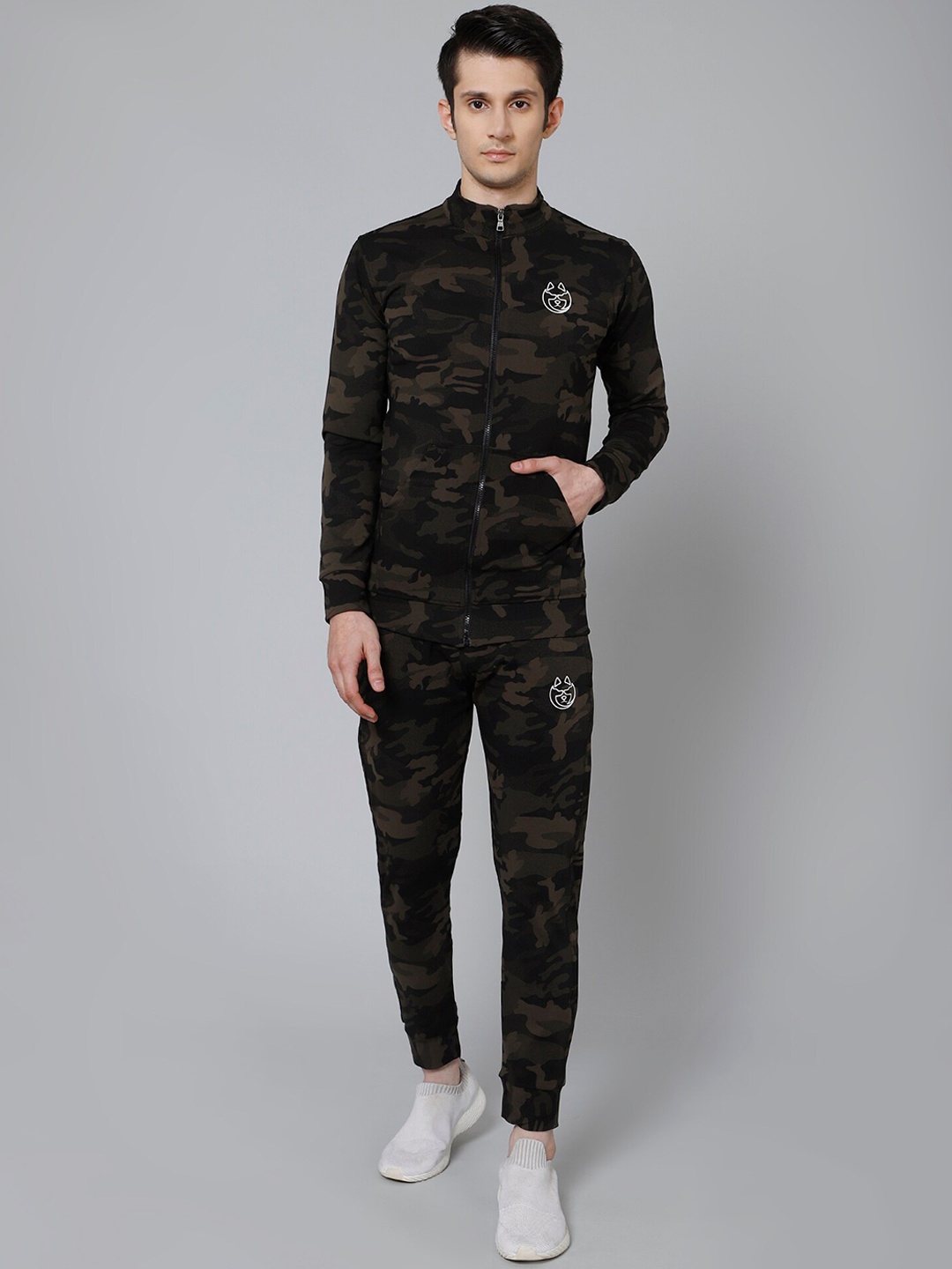 

DANZA-SON Camouflage Print Brand Logo Detail Tracksuits, Olive