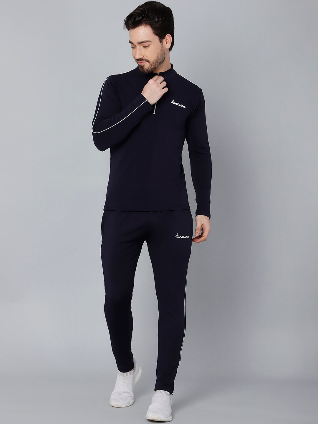 

DANZA-SON Mock Collar Mid-Rise Tracksuits, Navy blue