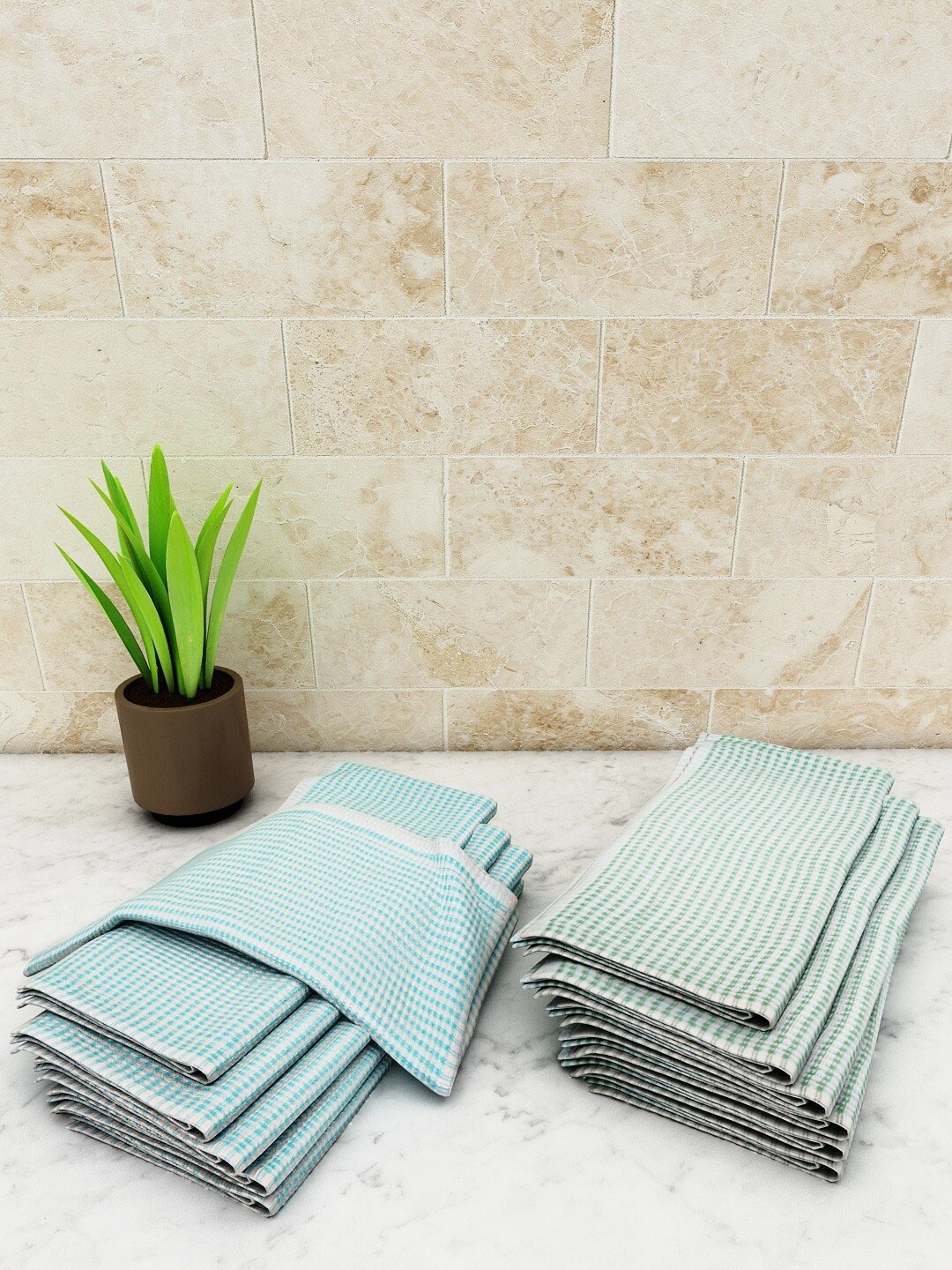 Athom Living Green 12 Pieces 325 GSM Cotton Kitchen Towel Set, Fluorescent green