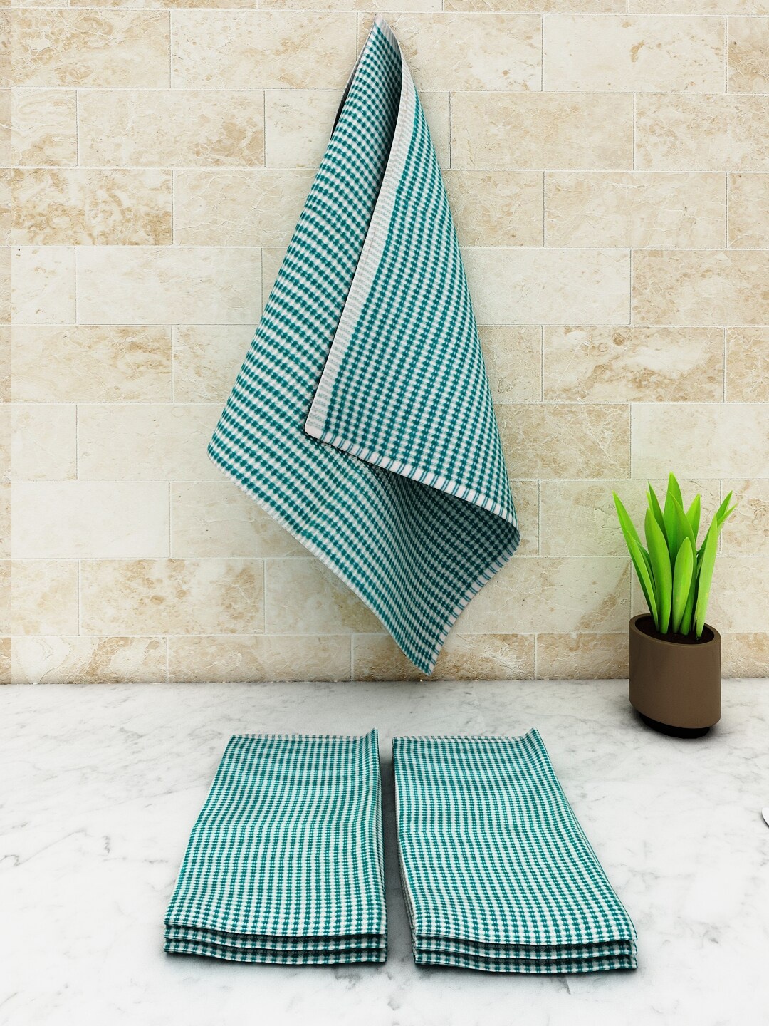 

Athom Living Green & White 6 Pieces 325 GSM Cotton Kitchen Towel Set